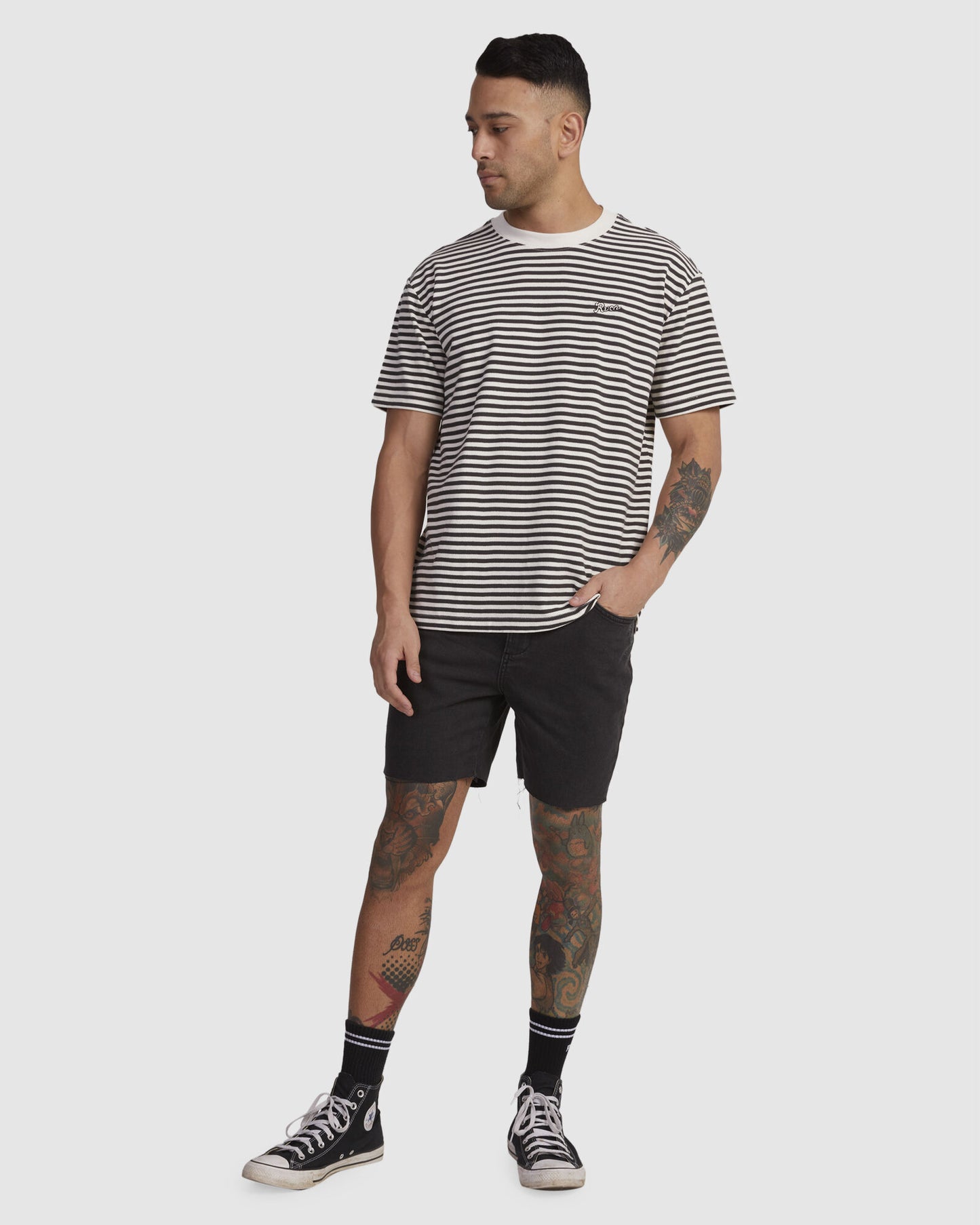 RVCA Alley Stripe Tee Washed Black