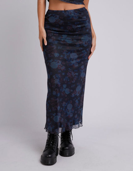 Silent Theory Ayda Maxi Skirt Blue Floral Print