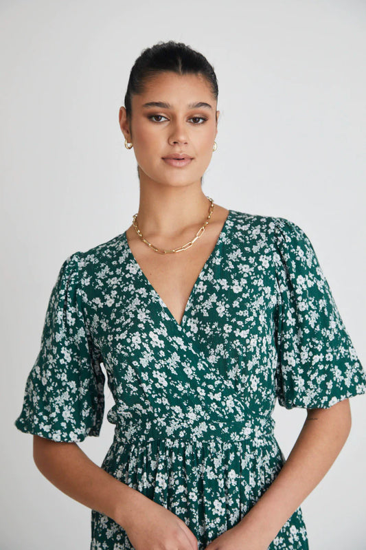 Among the Brave Ocean Green Ditsy Wrap Dress