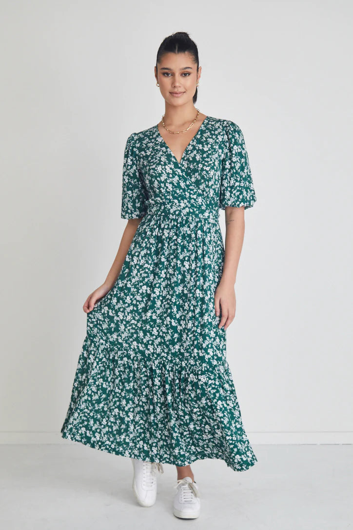 Among the Brave Ocean Green Ditsy Wrap Dress