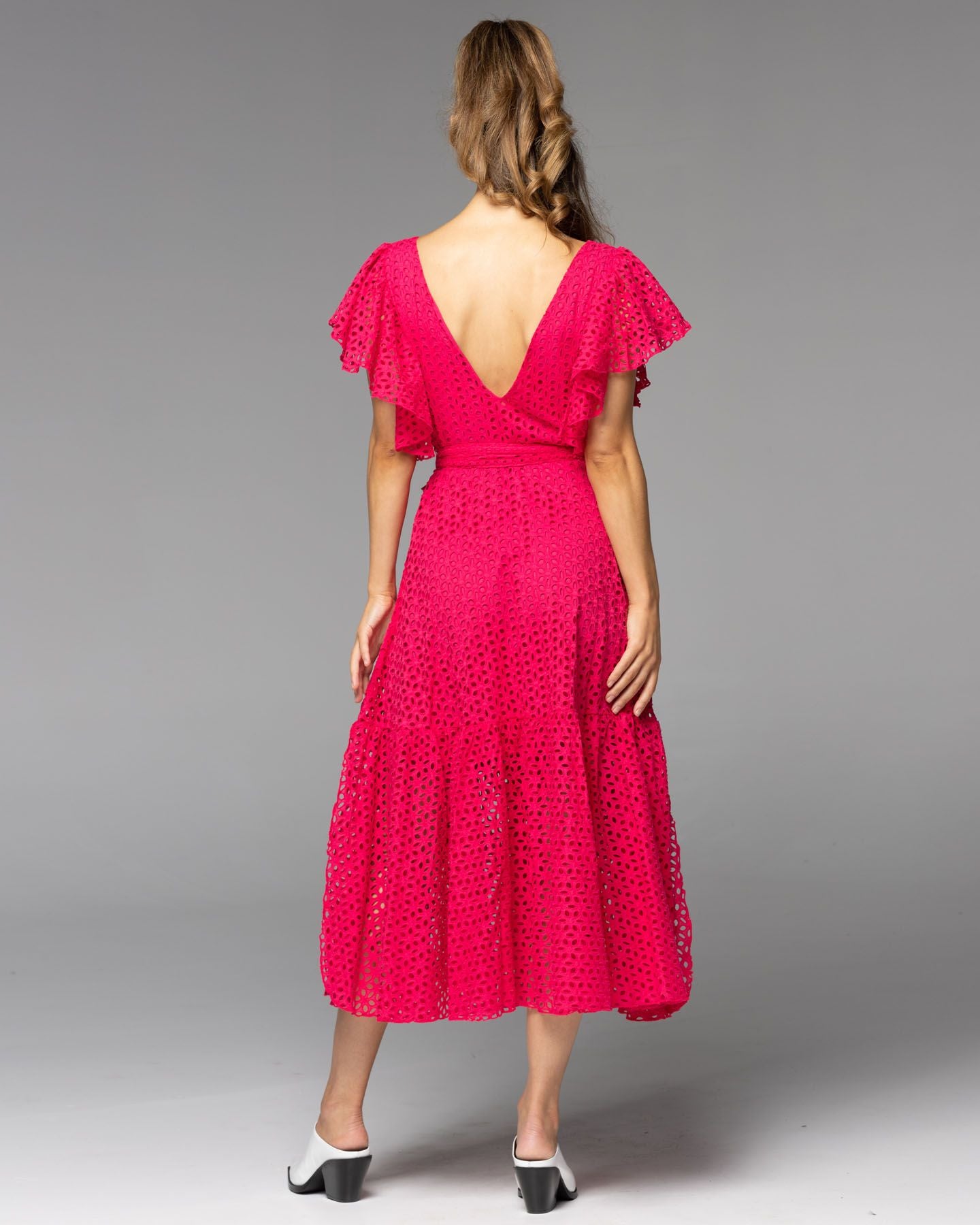Fate & Becker Dream Lover Broderie Midi Dress Ruby Pink