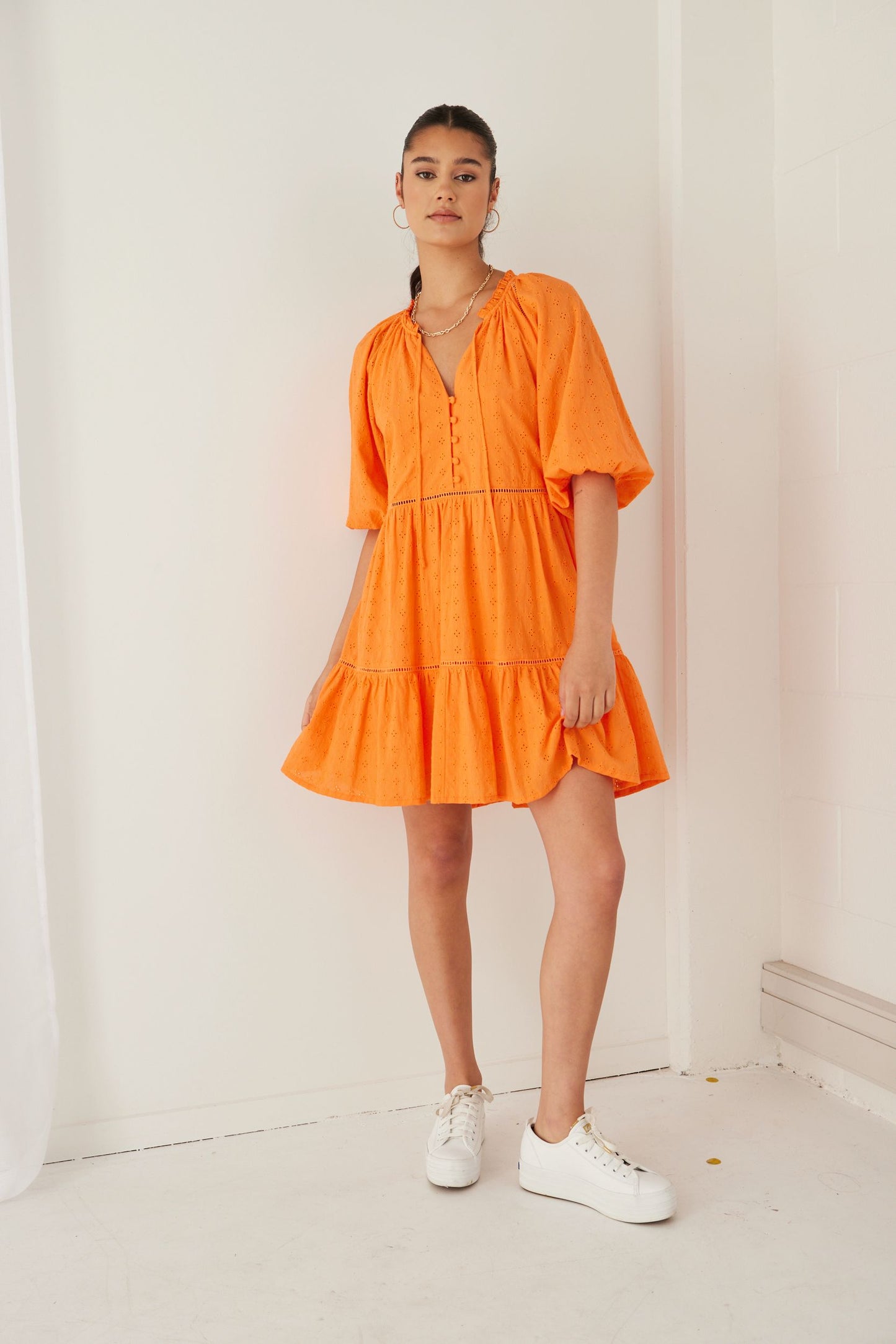 AMONG THE BRAVE Gemini Broderie Dress Orange